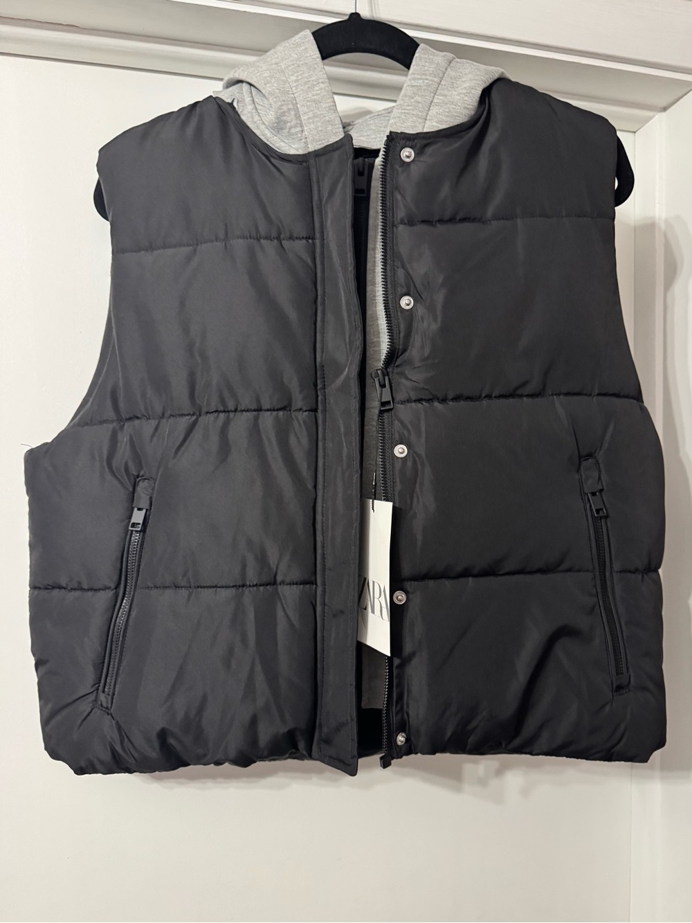Zara Black Puffer Vest with Grey Removable Insert/Liner